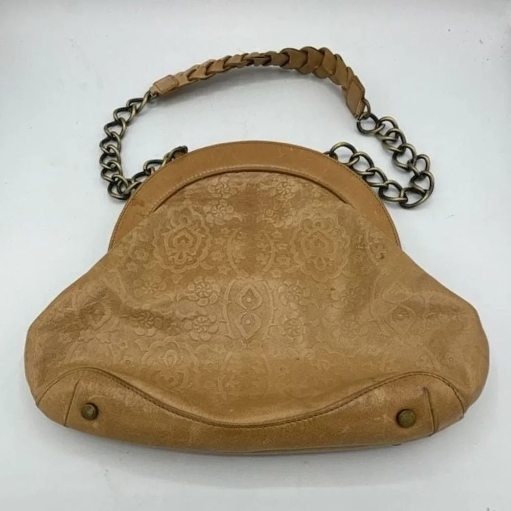 Hobo International Vintage Tan Tooled Leather Floral Embossed Shoulder Bag